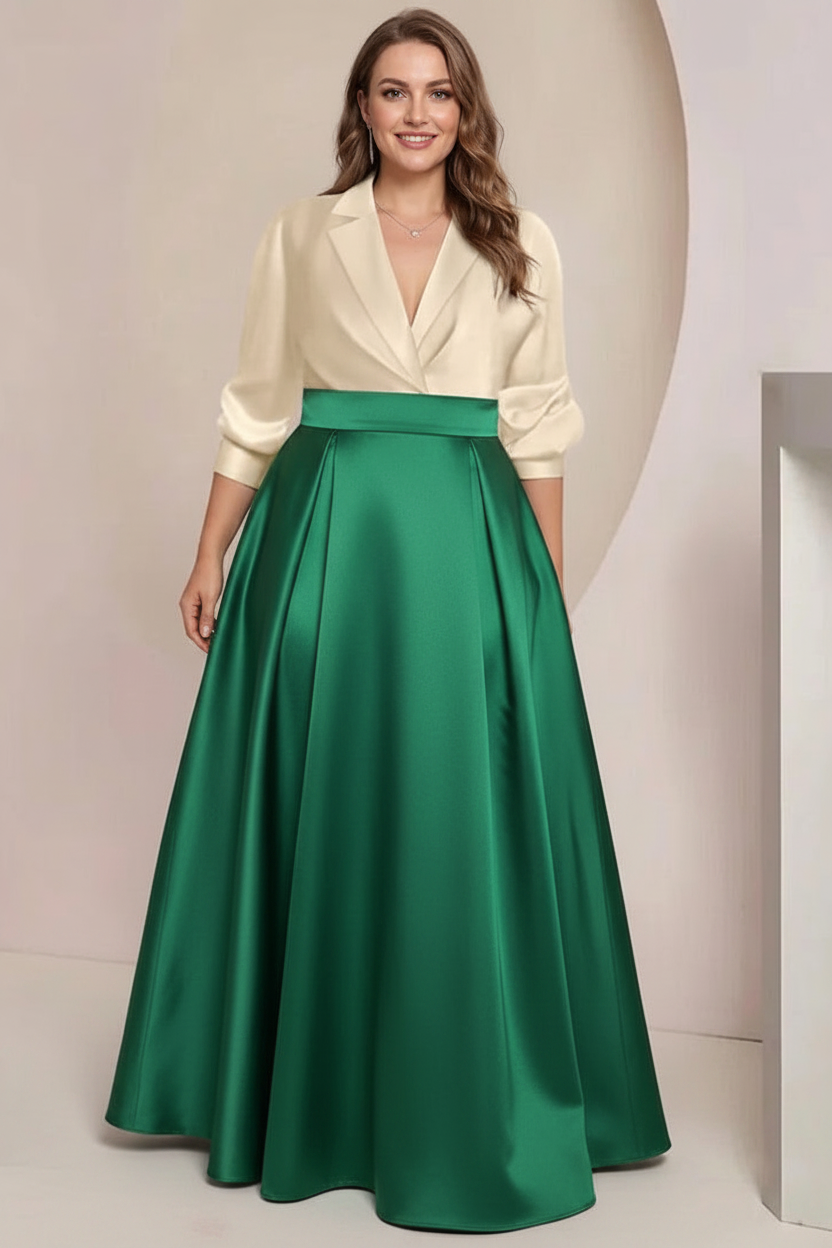 A-Line/Princess V-Neck Long Sleeves Plus Size Mother Of The Bride Dresses With Pockets