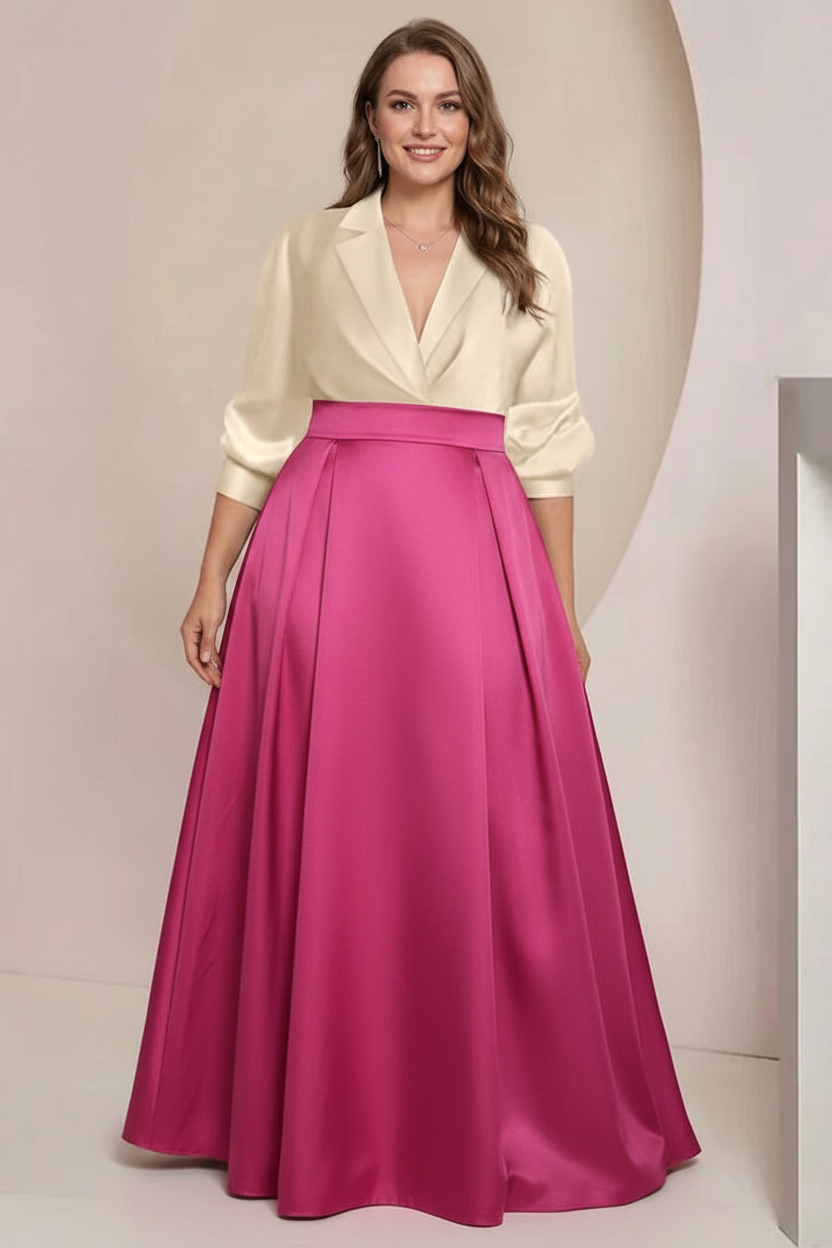 A-Line/Princess V-Neck Long Sleeves Plus Size Mother Of The Bride Dresses With Pockets