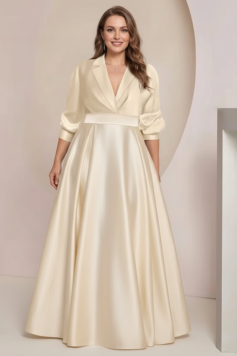 A-Line/Princess V-Neck Long Sleeves Plus Size Mother Of The Bride Dresses With Pockets