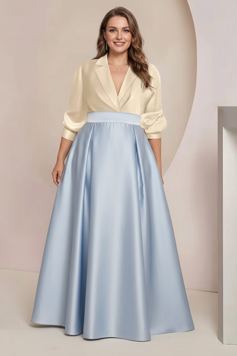 A-Line/Princess V-Neck Long Sleeves Plus Size Mother Of The Bride Dresses With Pockets