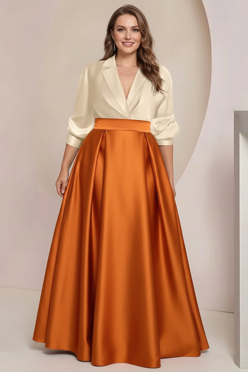 A-Line/Princess V-Neck Long Sleeves Plus Size Mother Of The Bride Dresses With Pockets