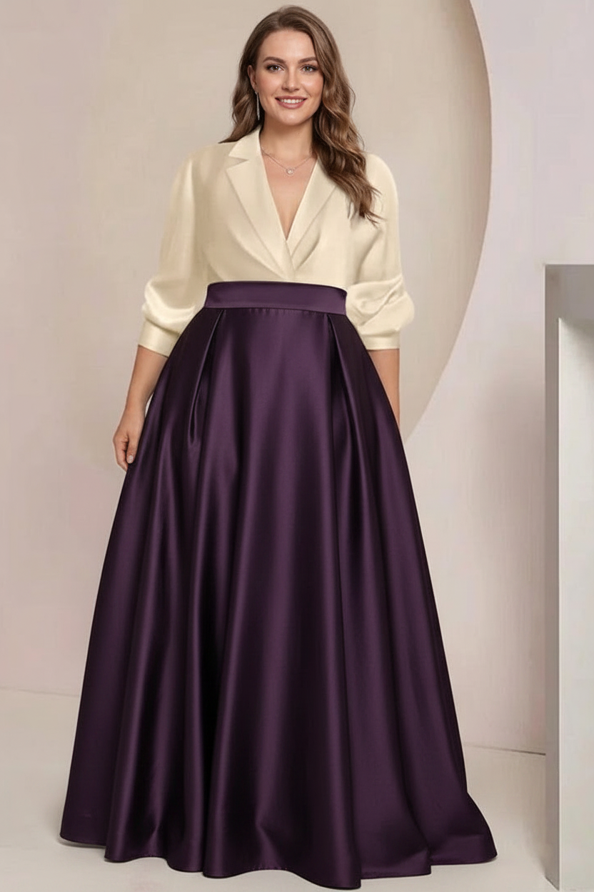 A-Line/Princess V-Neck Long Sleeves Plus Size Mother Of The Bride Dresses With Pockets