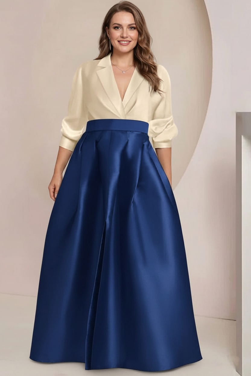 A-Line/Princess V-Neck Long Sleeves Plus Size Mother Of The Bride Dresses With Pockets