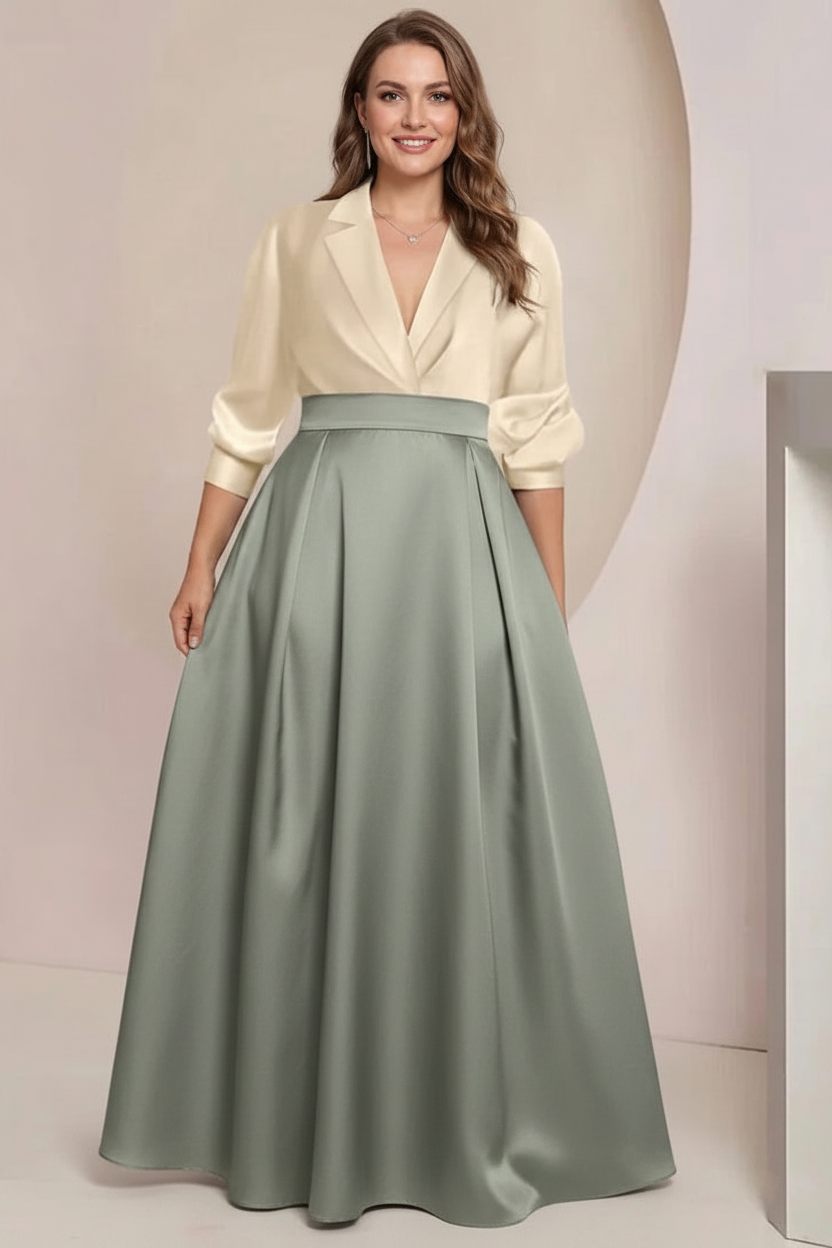 A-Line/Princess V-Neck Long Sleeves Plus Size Mother Of The Bride Dresses With Pockets