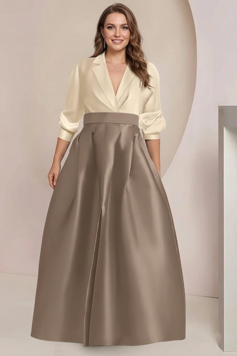 A-Line/Princess V-Neck Long Sleeves Plus Size Mother Of The Bride Dresses With Pockets