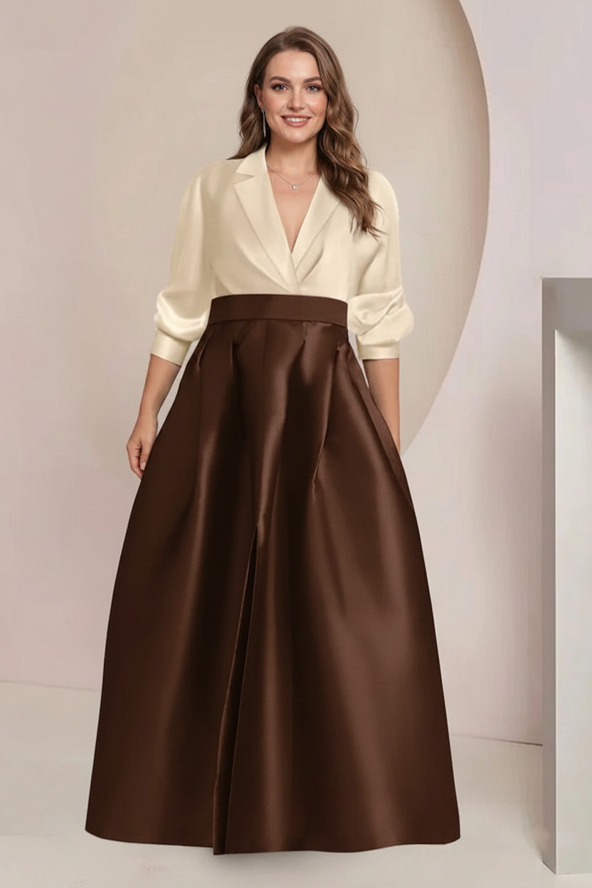 A-Line/Princess V-Neck Long Sleeves Plus Size Mother Of The Bride Dresses With Pockets