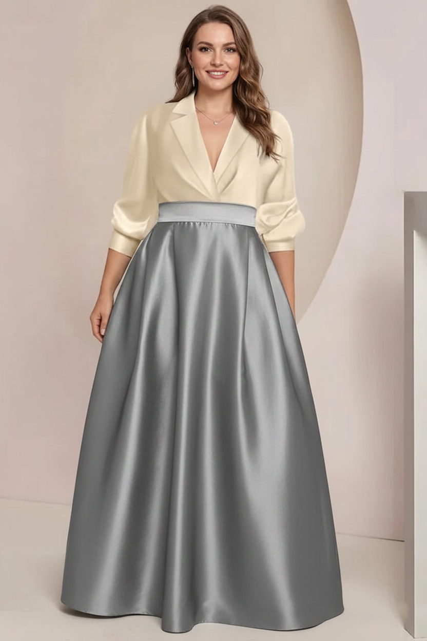 A-Line/Princess V-Neck Long Sleeves Plus Size Mother Of The Bride Dresses With Pockets