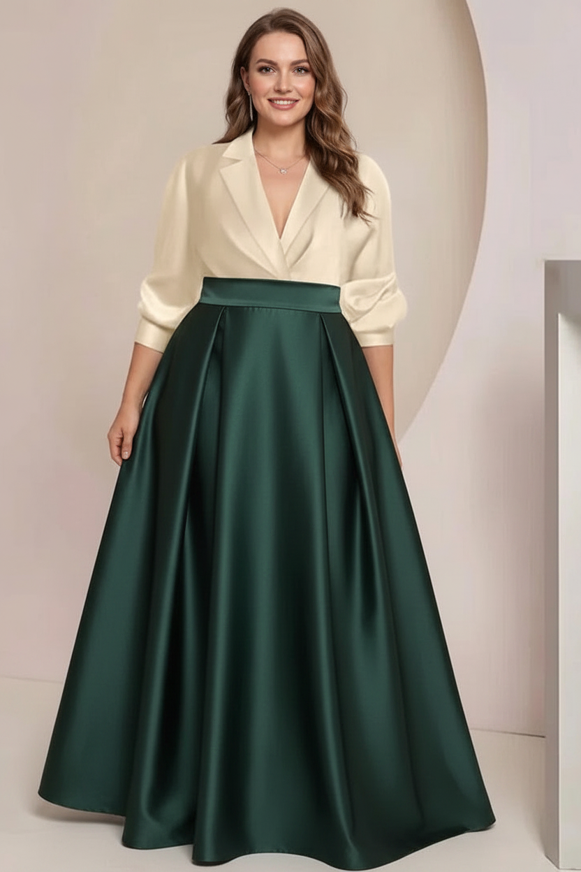 A-Line/Princess V-Neck Long Sleeves Plus Size Mother Of The Bride Dresses With Pockets