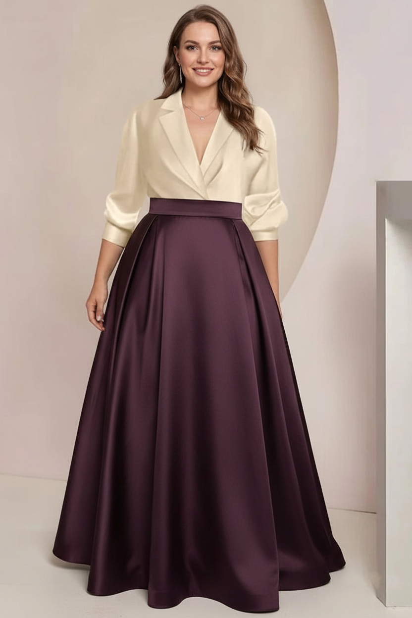 A-Line/Princess V-Neck Long Sleeves Plus Size Mother Of The Bride Dresses With Pockets