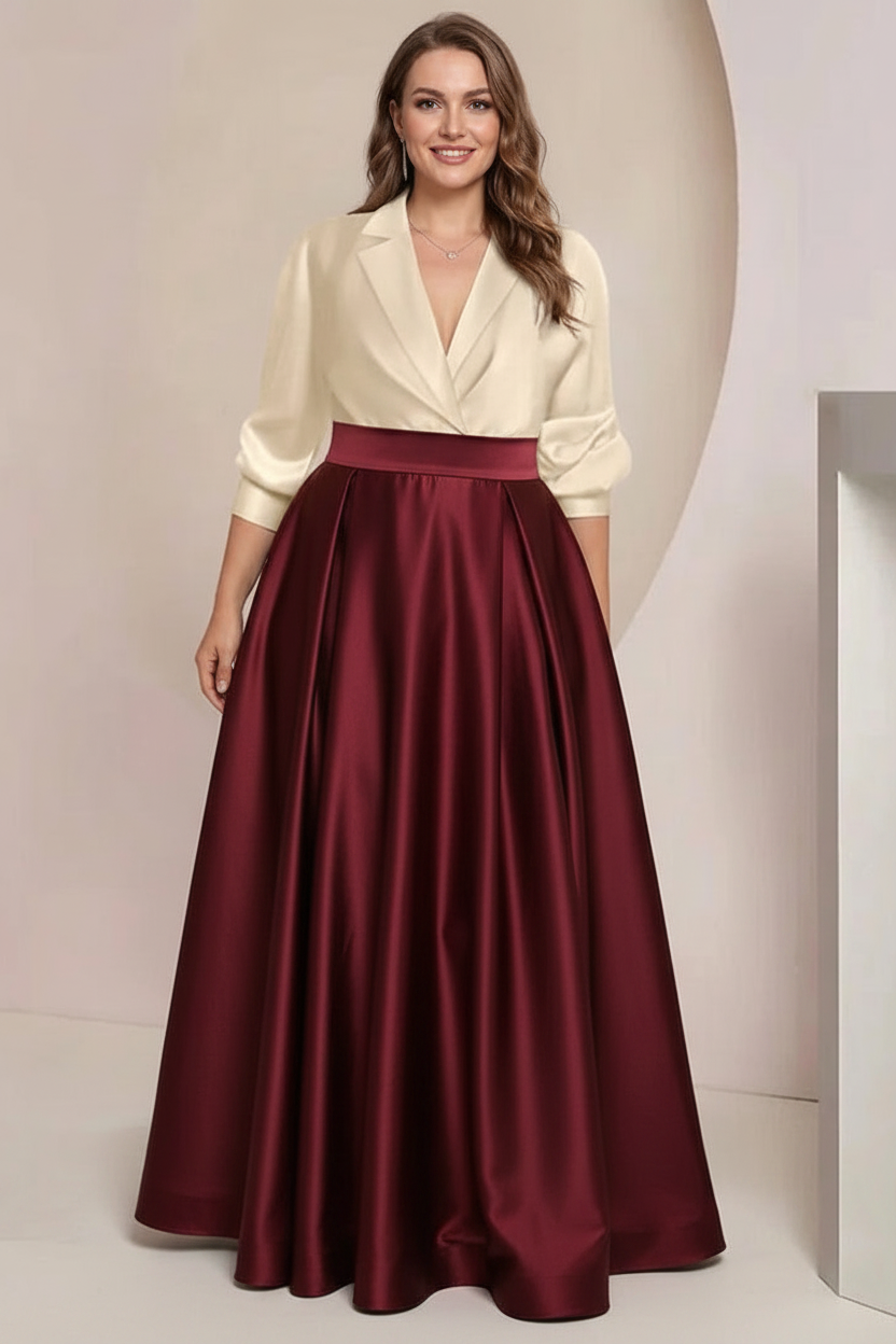 A-Line/Princess V-Neck Long Sleeves Plus Size Mother Of The Bride Dresses With Pockets