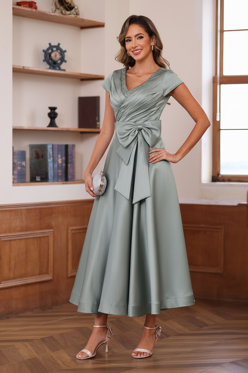 A-Line/Princess V-Neck Long Sleeves Floor-Length Mother of the Bride Dresses with Feathers