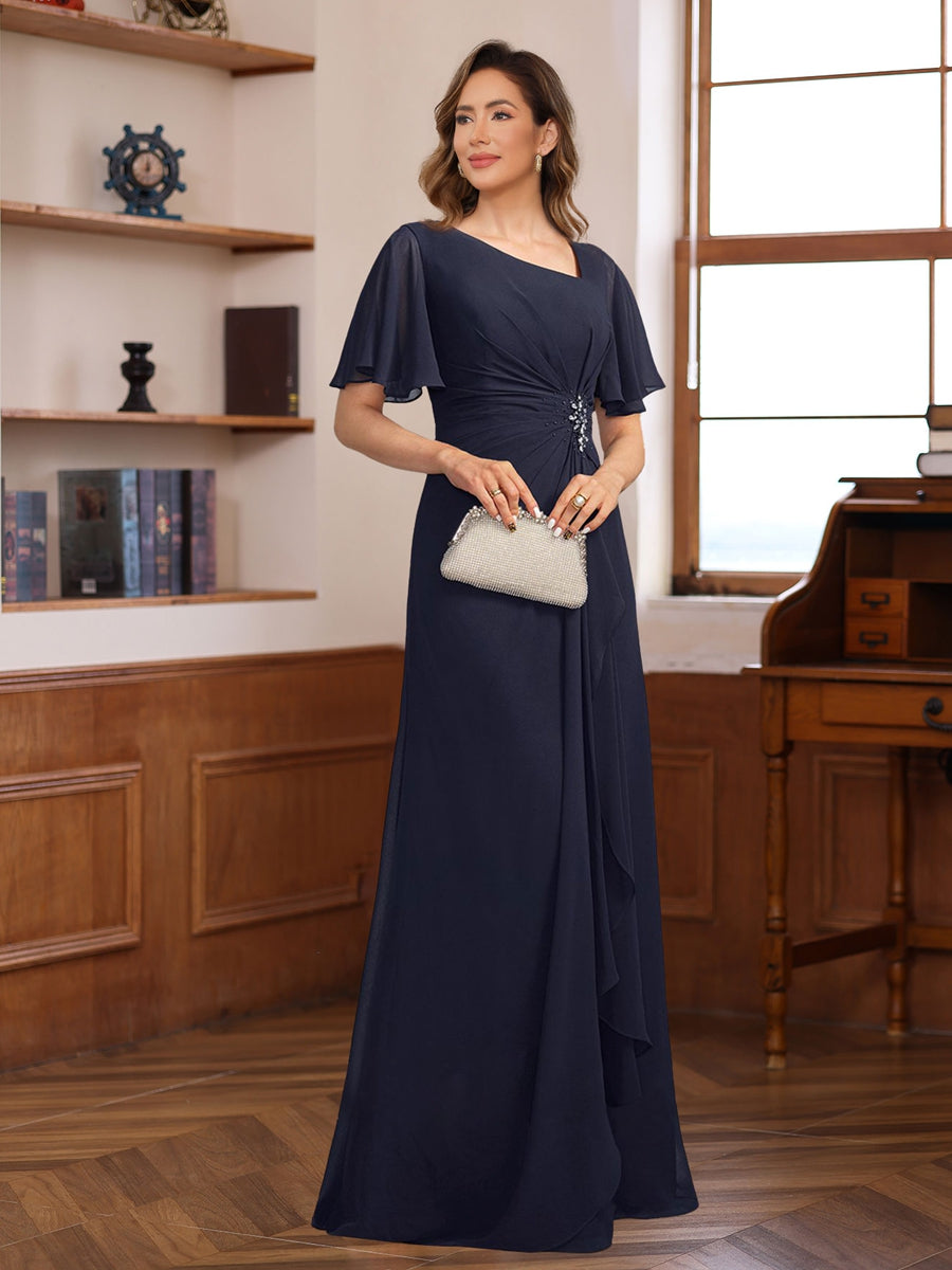 A-Line/Princess V-Neck Short Sleeves Chiffon Mother of the Bride & Groom Dresses with Appliques & Ruffles misshow.com A-Line/Princess V-Neck Short Sleeves Chiffon Mother of the Bride & Groom Dresses with Appliques & Ruffles misshow.com