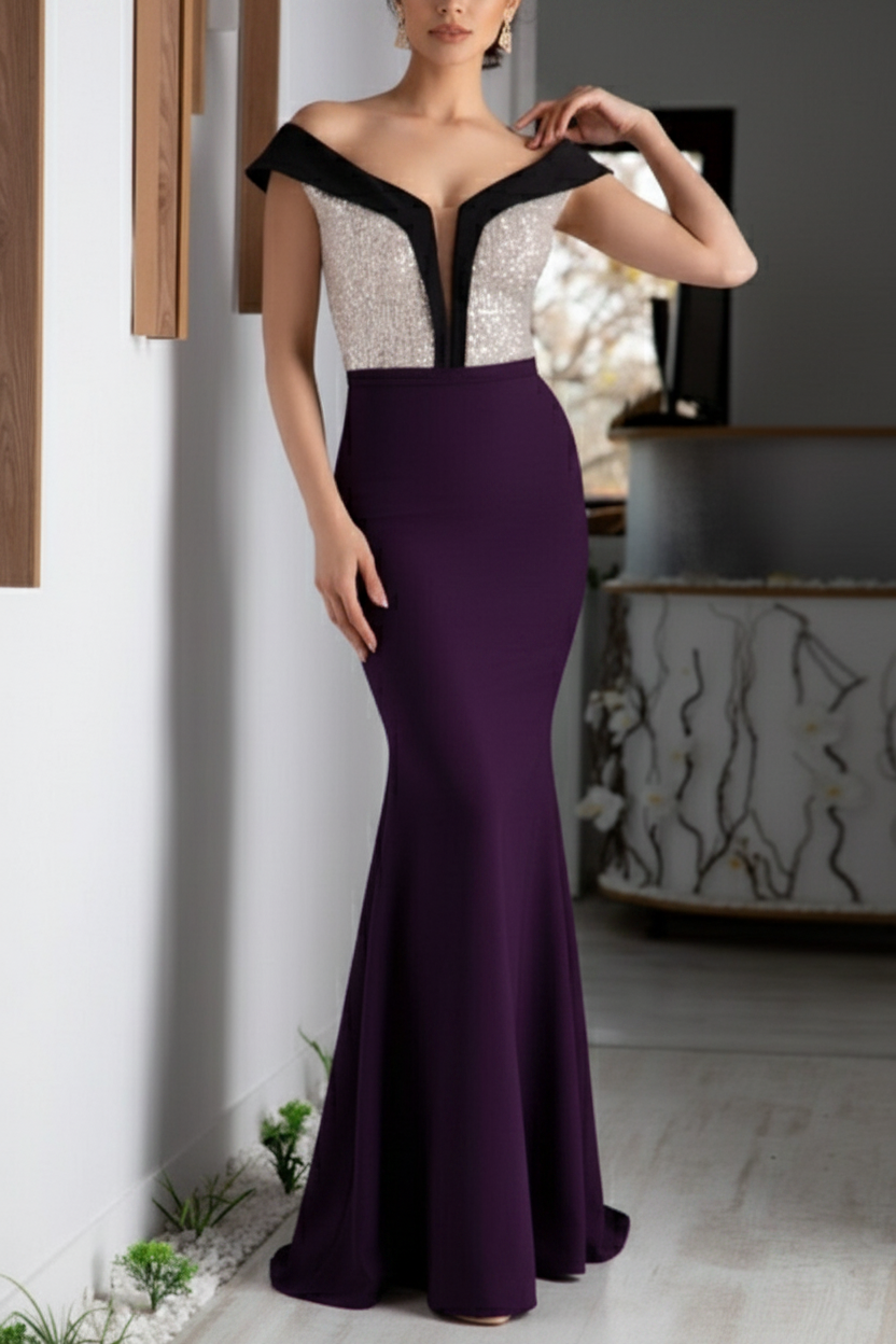 A-Line/Princess V-Neck Short Sleeves Floor-Length Mother of the Bride Dresses with Sequin