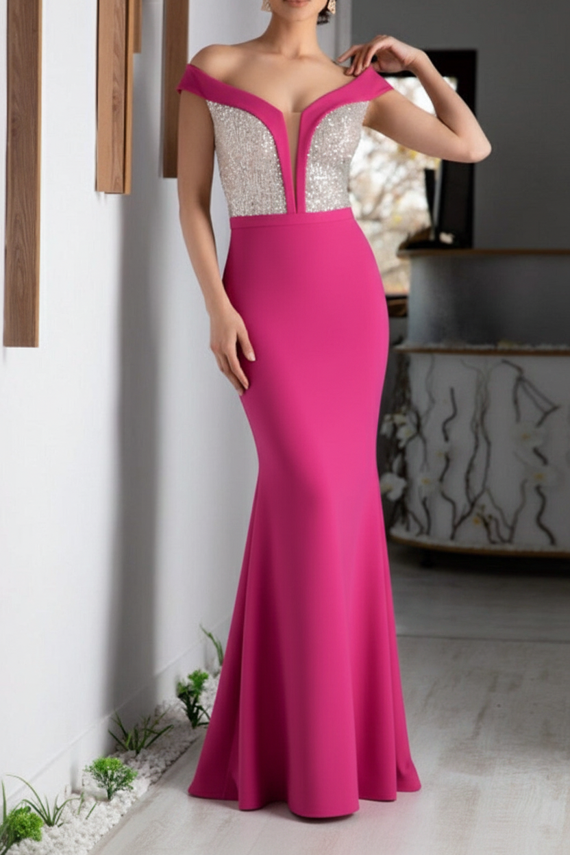 A-Line/Princess V-Neck Short Sleeves Floor-Length Mother of the Bride Dresses with Sequin