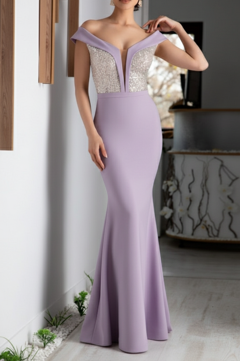 A-Line/Princess V-Neck Short Sleeves Floor-Length Mother of the Bride Dresses with Sequin