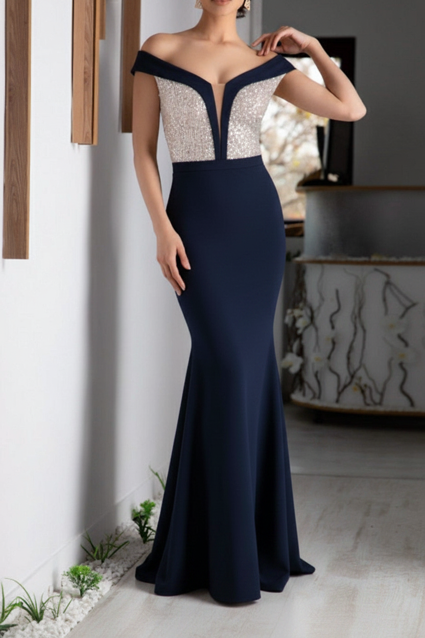 A-Line/Princess V-Neck Short Sleeves Floor-Length Mother of the Bride Dresses with Sequin