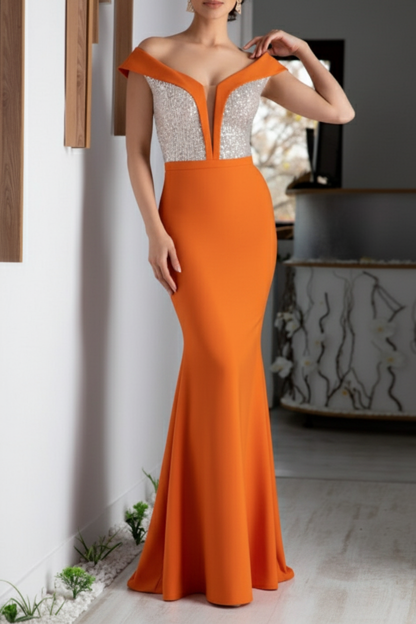 A-Line/Princess V-Neck Short Sleeves Floor-Length Mother of the Bride Dresses with Sequin
