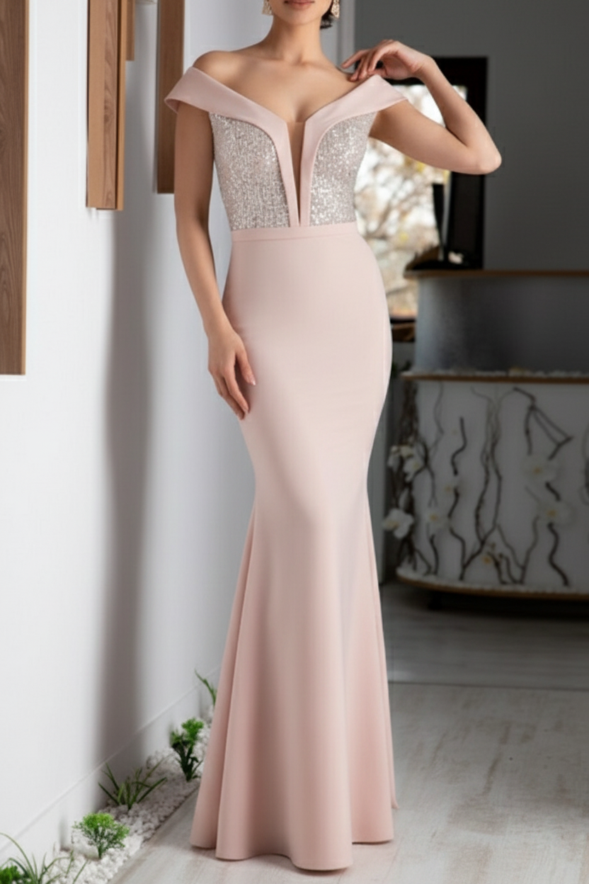 A-Line/Princess V-Neck Short Sleeves Floor-Length Mother of the Bride Dresses with Sequin