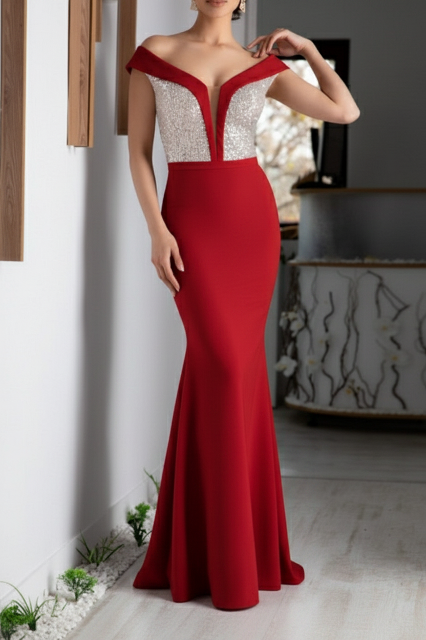 A-Line/Princess V-Neck Short Sleeves Floor-Length Mother of the Bride Dresses with Sequin