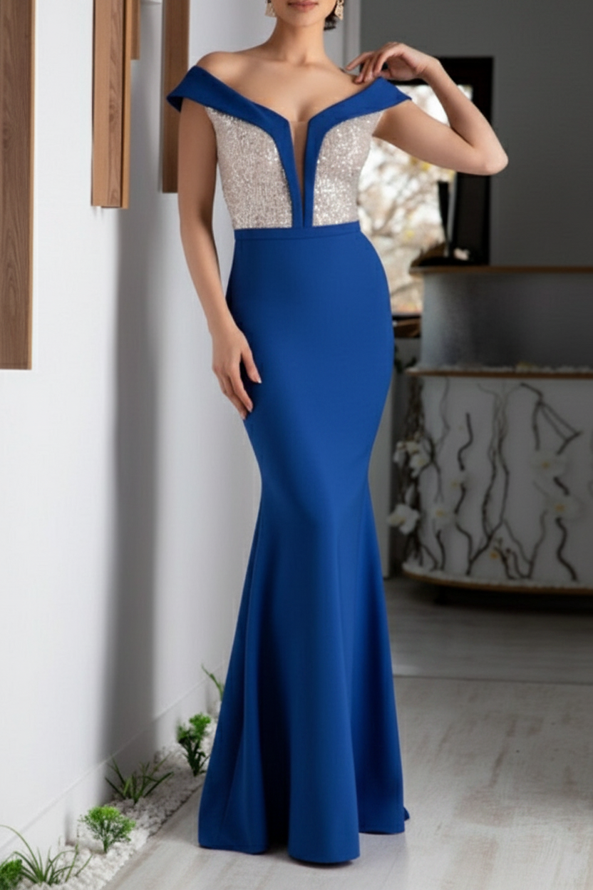 A-Line/Princess V-Neck Short Sleeves Floor-Length Mother of the Bride Dresses with Sequin