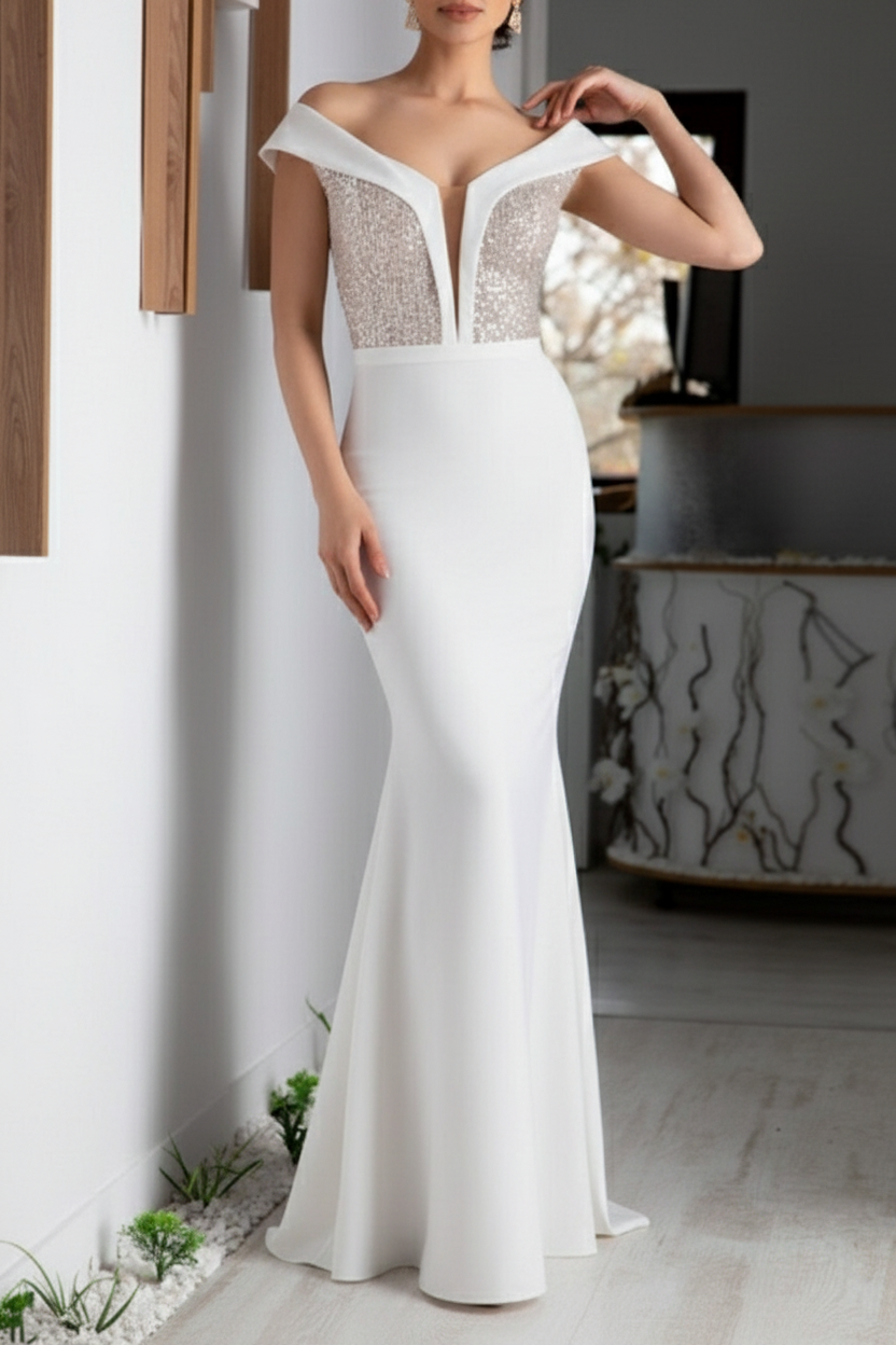 A-Line/Princess V-Neck Short Sleeves Floor-Length Mother of the Bride Dresses with Sequin