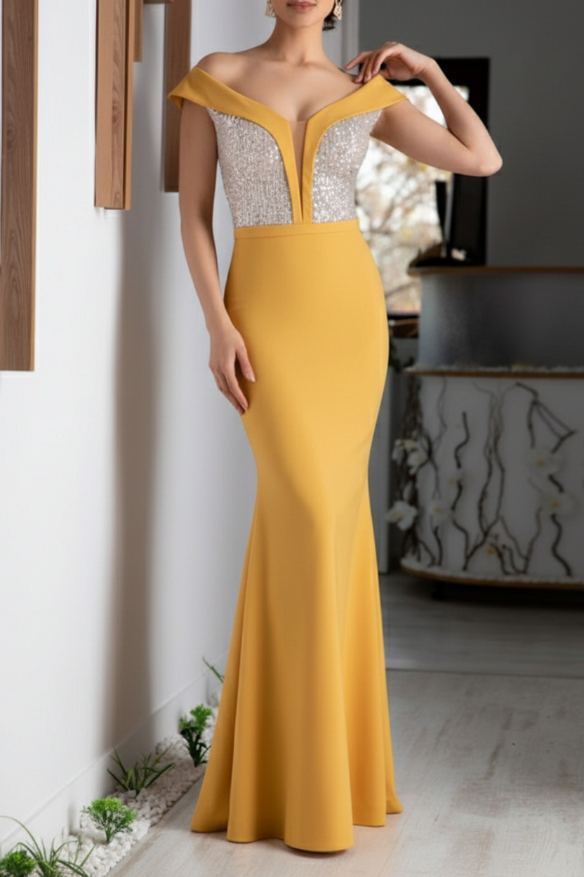 A-Line/Princess V-Neck Short Sleeves Floor-Length Mother of the Bride Dresses with Sequin