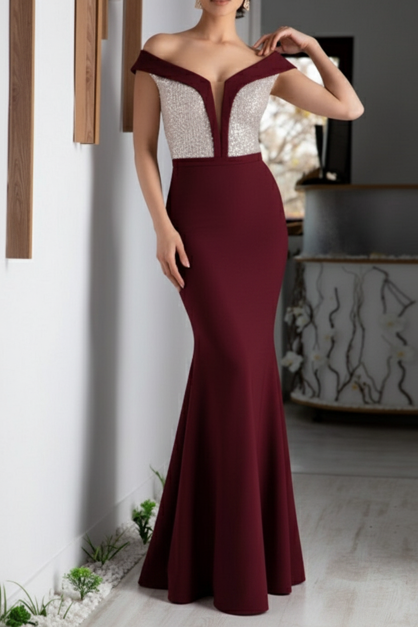 A-Line/Princess V-Neck Short Sleeves Floor-Length Mother of the Bride Dresses with Sequin