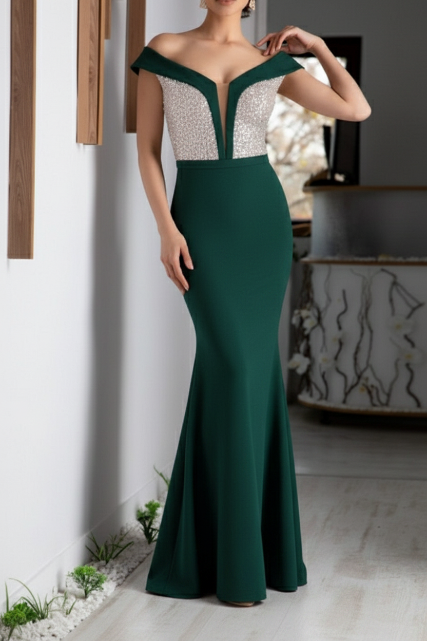 A-Line/Princess V-Neck Short Sleeves Floor-Length Mother of the Bride Dresses with Sequin