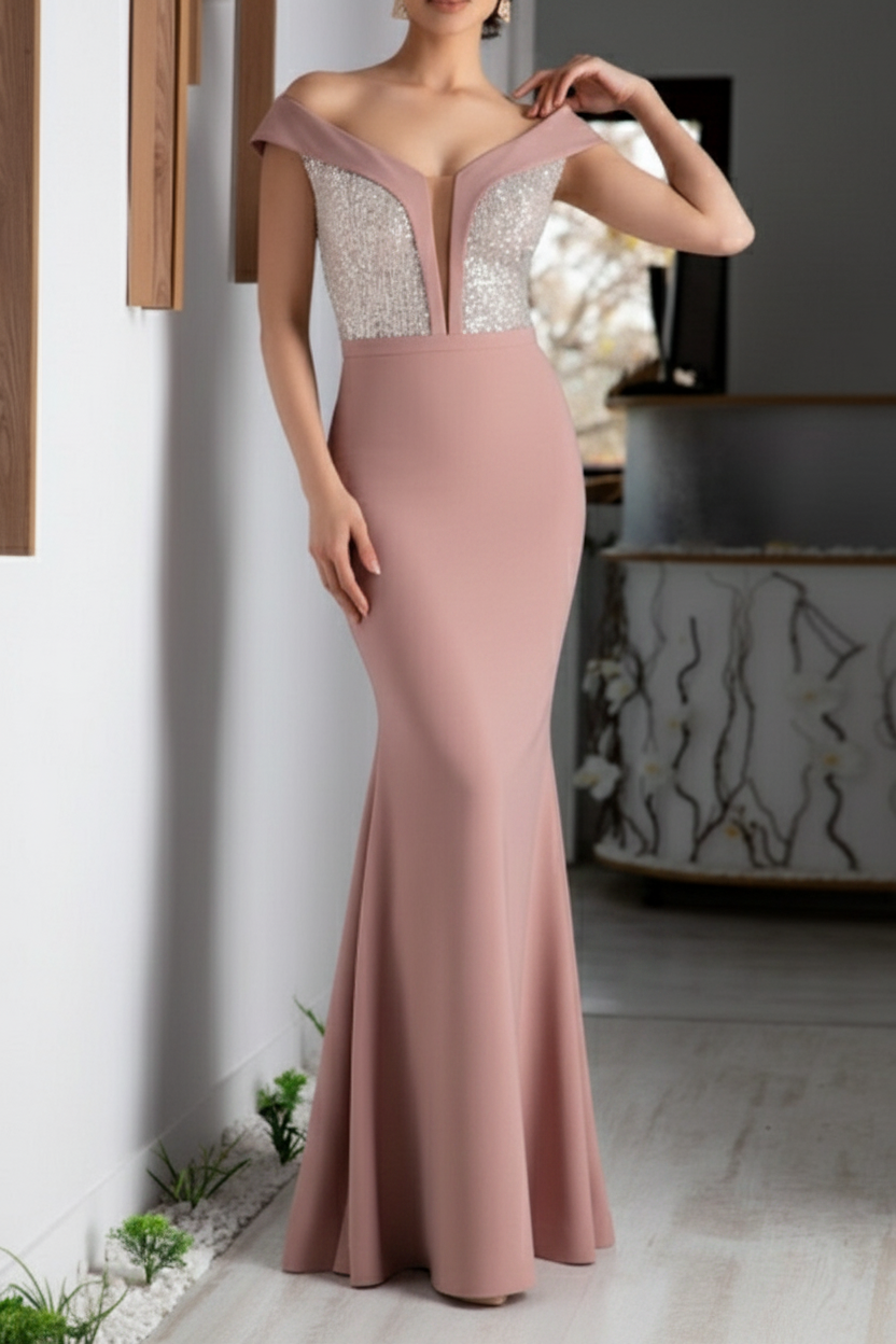A-Line/Princess V-Neck Short Sleeves Floor-Length Mother of the Bride Dresses with Sequin
