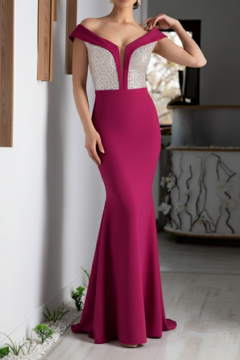 A-Line/Princess V-Neck Short Sleeves Floor-Length Mother of the Bride Dresses with Sequin