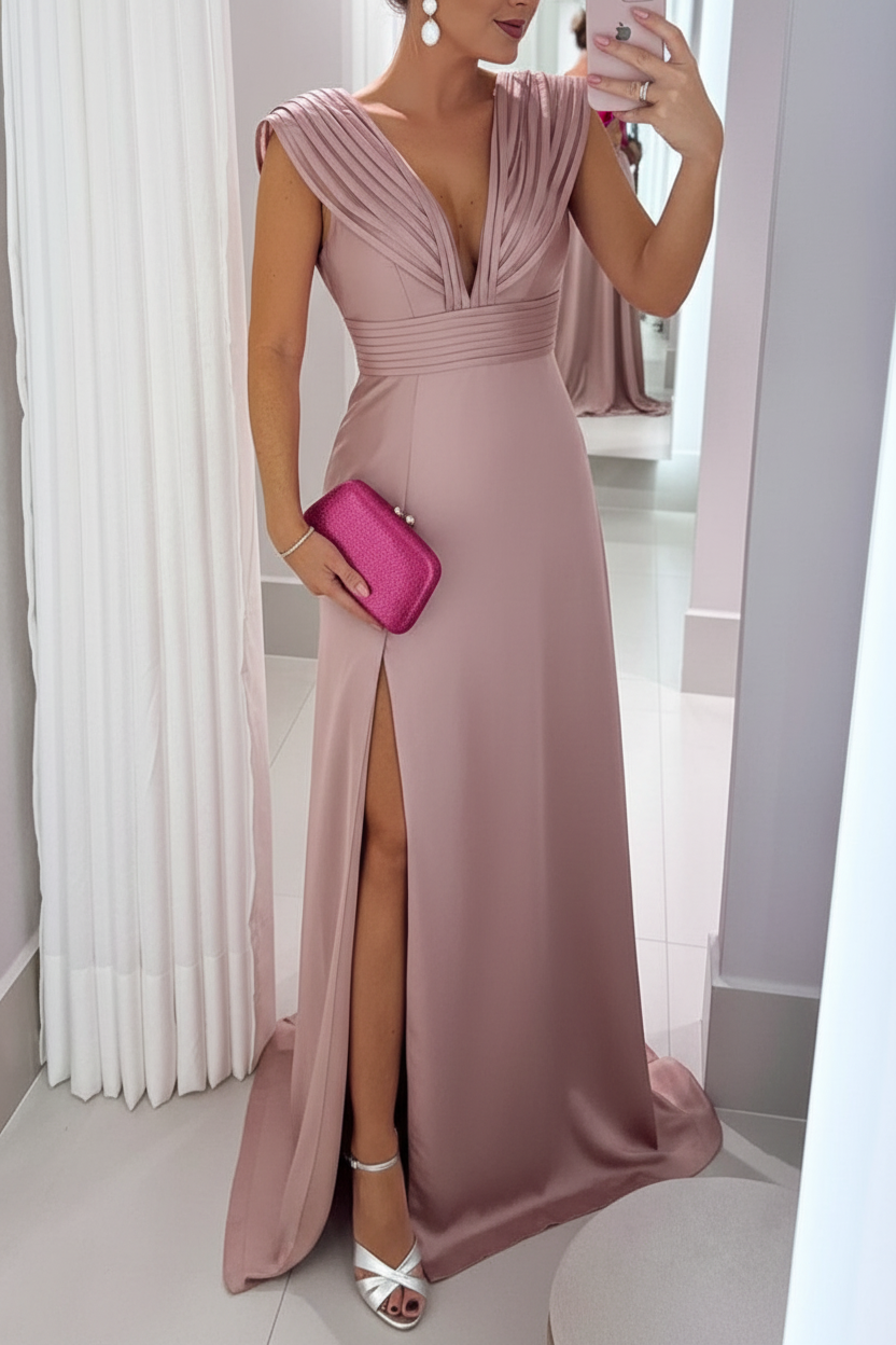 A-Line/Princess V-Neck Sleeveless Floor-Length Mother of the Bride Dresses with Split Side