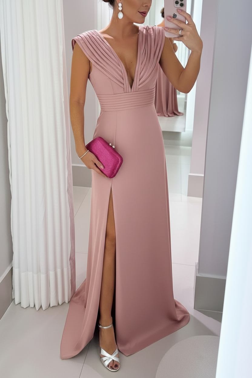 A-Line/Princess V-Neck Sleeveless Floor-Length Mother of the Bride Dresses with Split Side