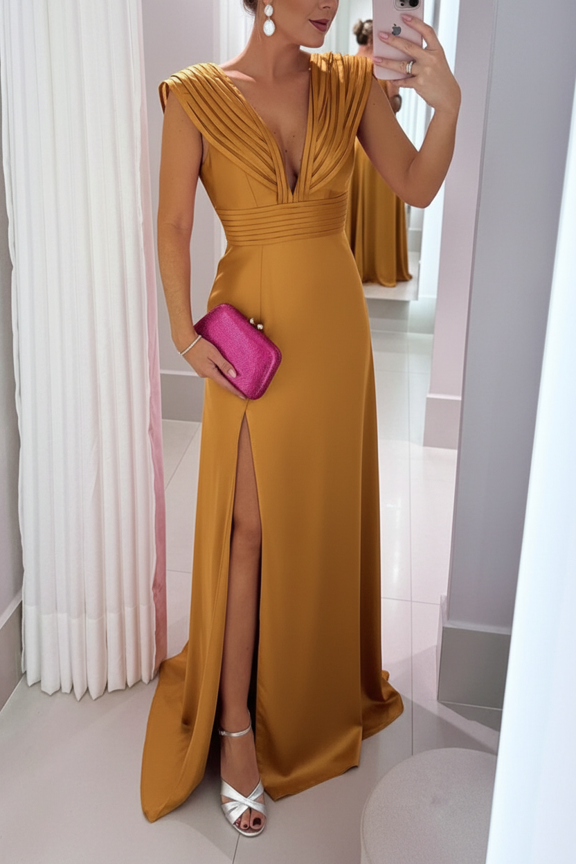 A-Line/Princess V-Neck Sleeveless Floor-Length Mother of the Bride Dresses with Split Side