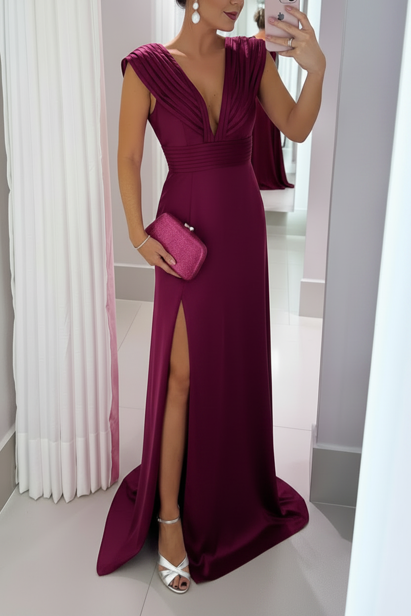 A-Line/Princess V-Neck Sleeveless Floor-Length Mother of the Bride Dresses with Split Side