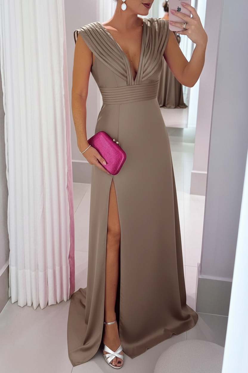 A-Line/Princess V-Neck Sleeveless Floor-Length Mother of the Bride Dresses with Split Side