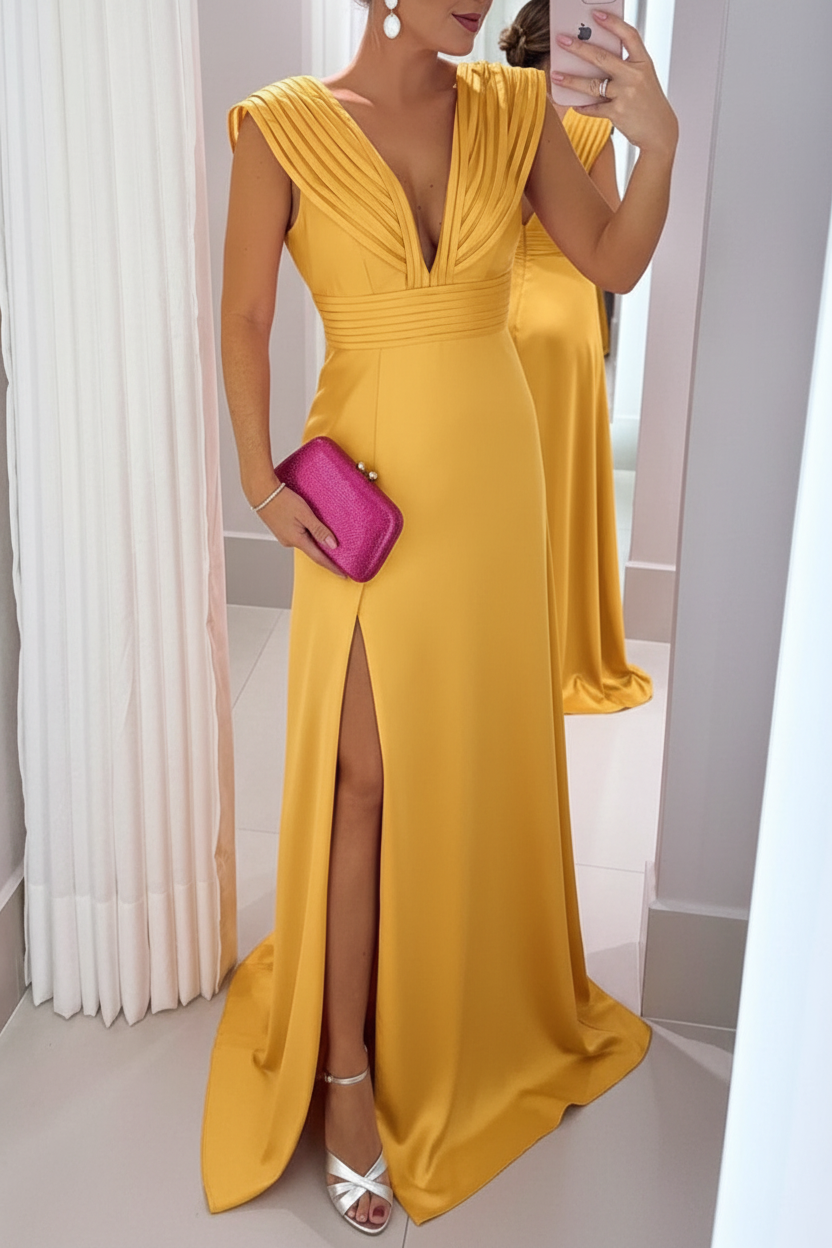A-Line/Princess V-Neck Sleeveless Floor-Length Mother of the Bride Dresses with Split Side