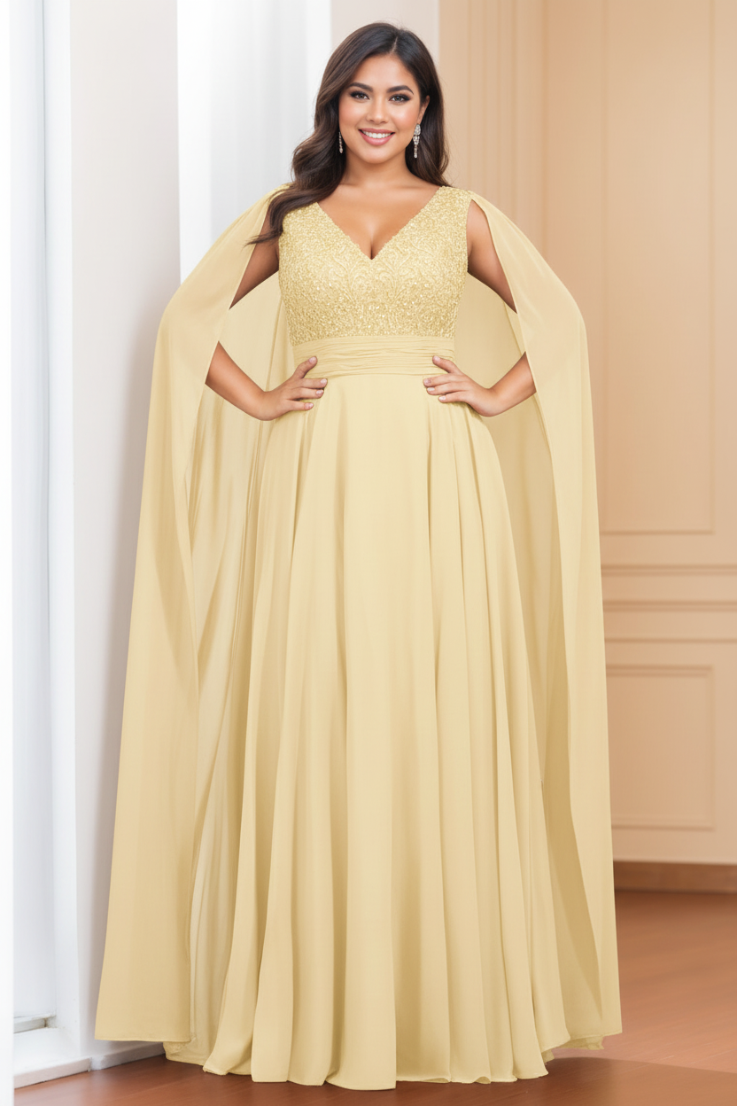 A-Line/Princess V-Neck Sleeveless Floor length Plus Size Mother of the Bride Dresses with Sequins & Watteau Train