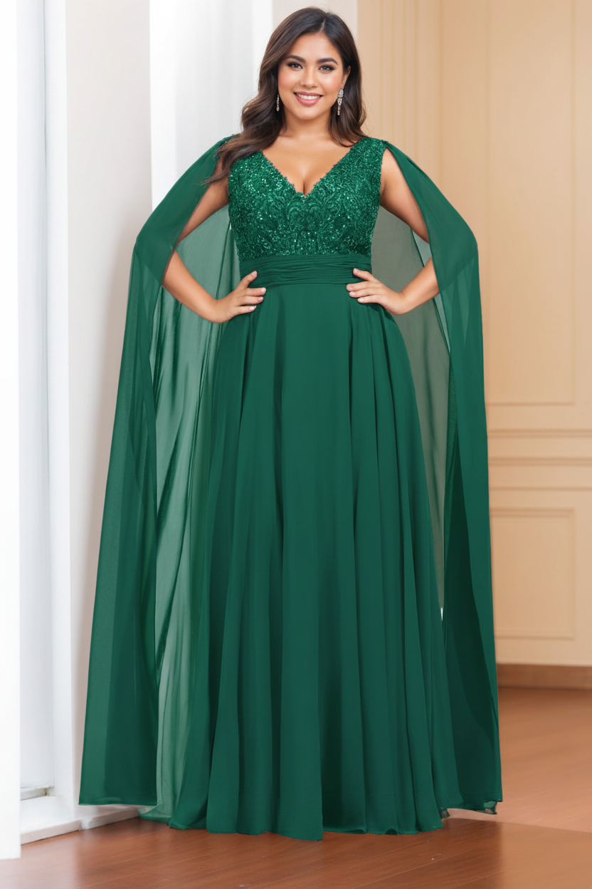 A-Line/Princess V-Neck Sleeveless Floor length Plus Size Mother of the Bride Dresses with Sequins & Watteau Train
