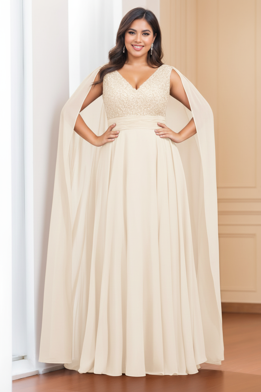 A-Line/Princess V-Neck Sleeveless Floor length Plus Size Mother of the Bride Dresses with Sequins & Watteau Train
