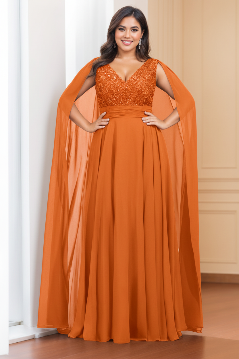 A-Line/Princess V-Neck Sleeveless Floor length Plus Size Mother of the Bride Dresses with Sequins & Watteau Train