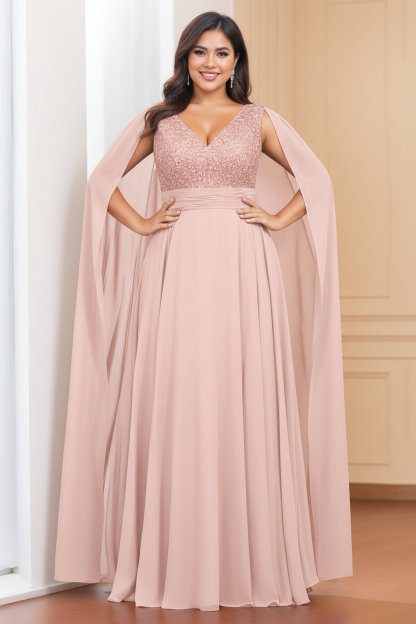 A-Line/Princess V-Neck Sleeveless Floor length Plus Size Mother of the Bride Dresses with Sequins & Watteau Train