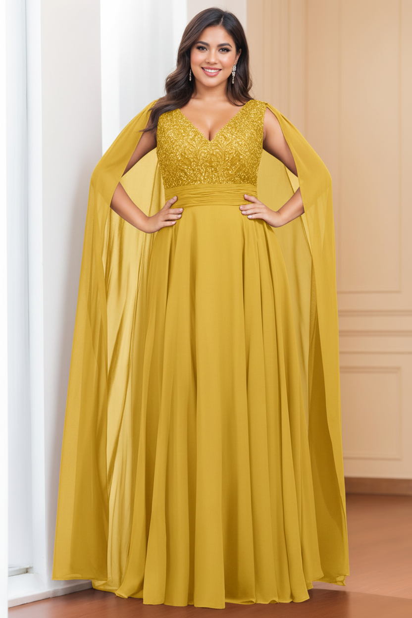 A-Line/Princess V-Neck Sleeveless Floor length Plus Size Mother of the Bride Dresses with Sequins & Watteau Train