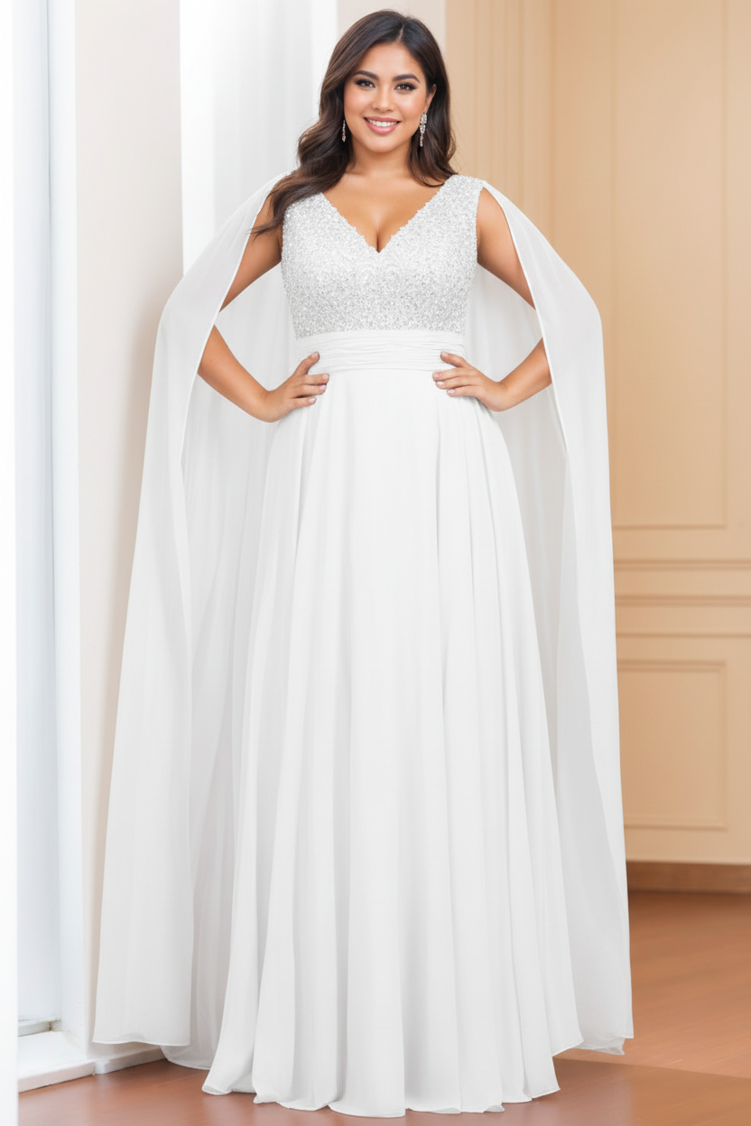 A-Line/Princess V-Neck Sleeveless Floor length Plus Size Mother of the Bride Dresses with Sequins & Watteau Train
