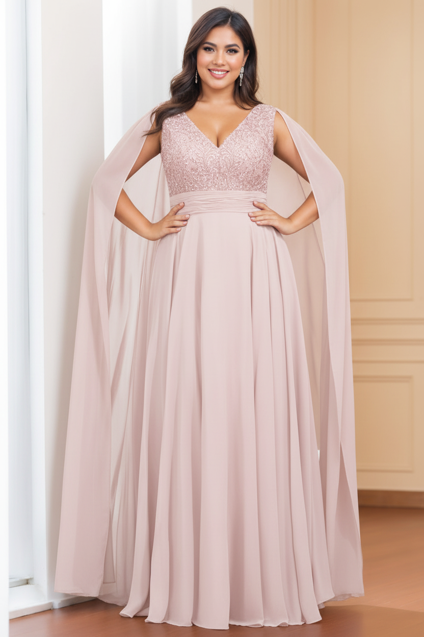 A-Line/Princess V-Neck Sleeveless Floor length Plus Size Mother of the Bride Dresses with Sequins & Watteau Train