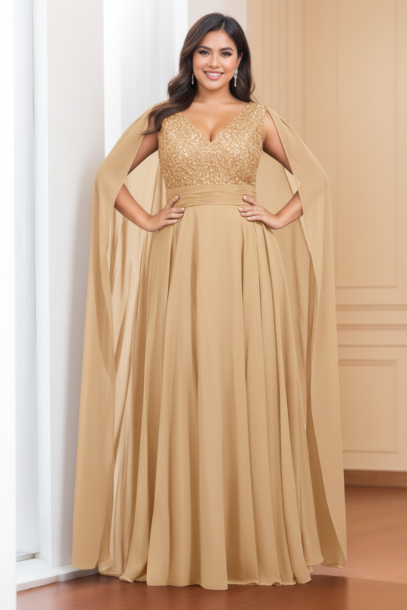 A-Line/Princess V-Neck Sleeveless Floor length Plus Size Mother of the Bride Dresses with Sequins & Watteau Train
