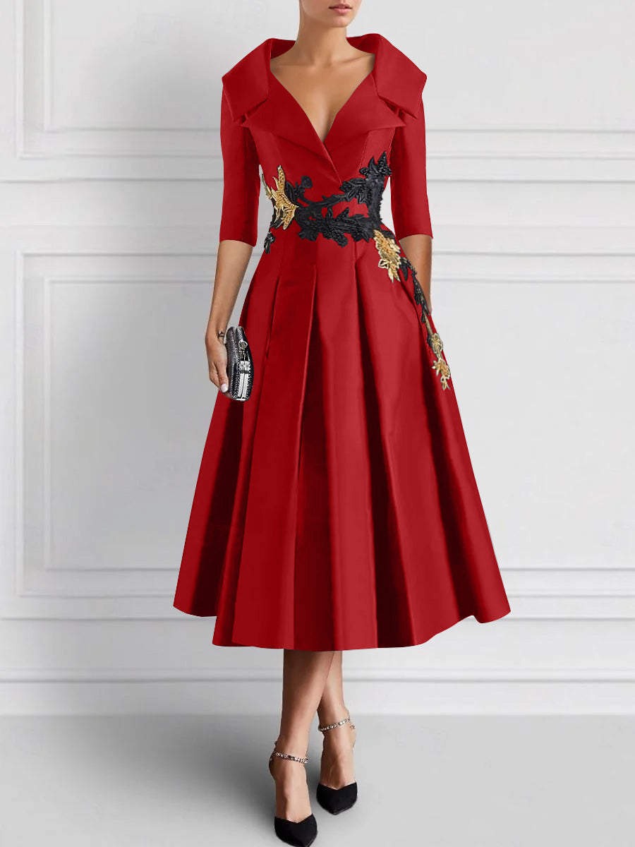A-Line/Princess V-Neck Tea-Length Elegant Mother of the Bride Dresses with Appliques