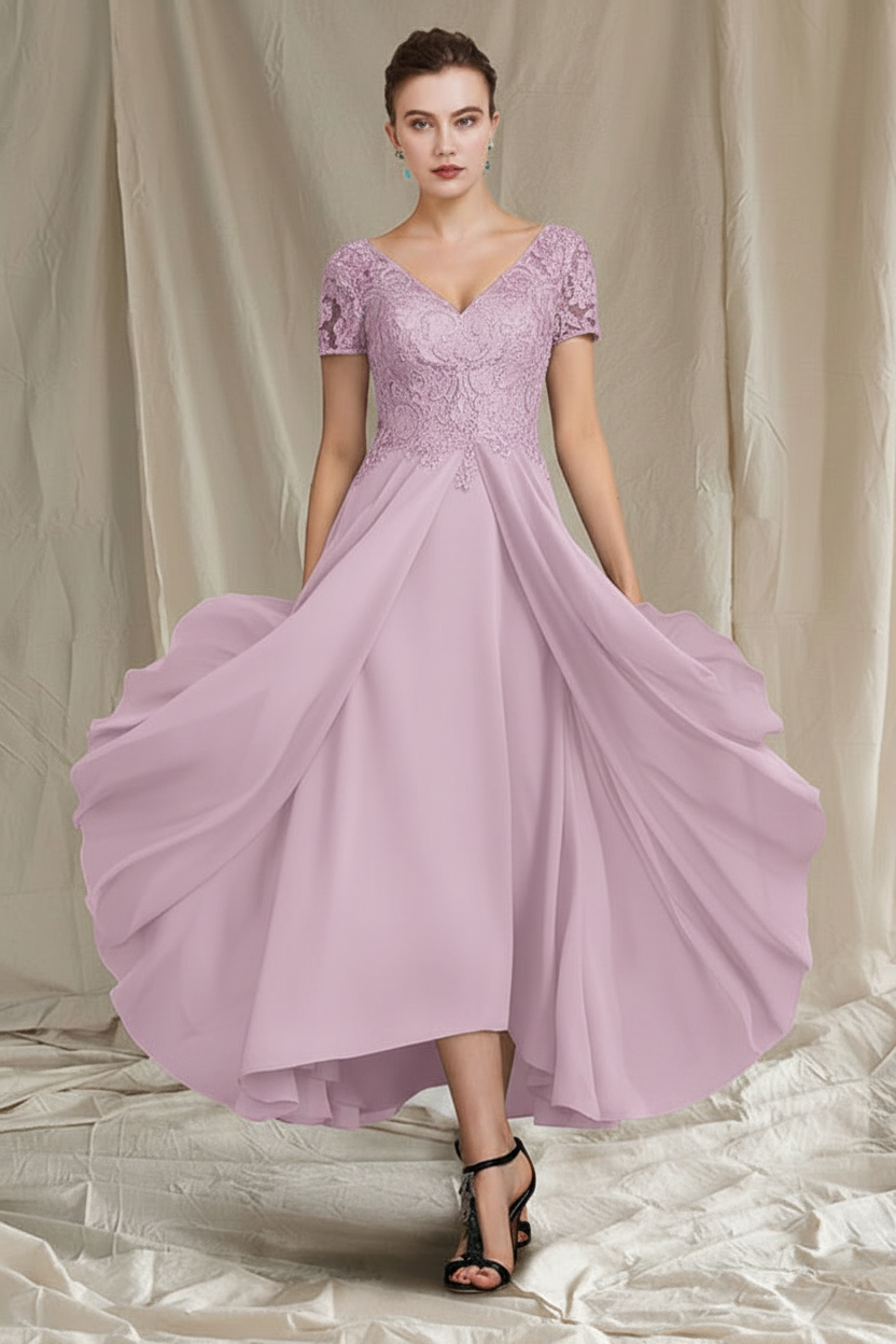 A-Line/Princess V-Neck Tea-Length Mother of the Bride Dresses