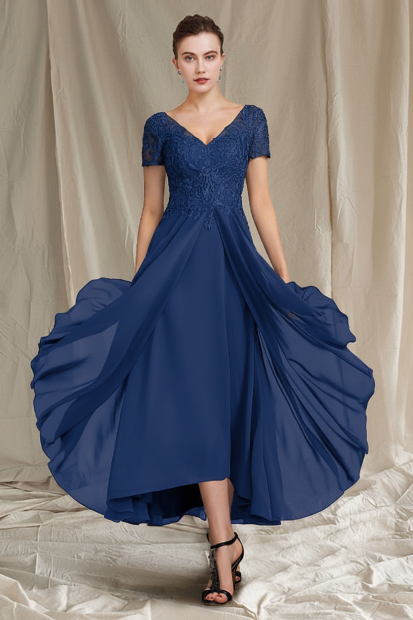 A-Line/Princess V-Neck Tea-Length Mother of the Bride Dresses