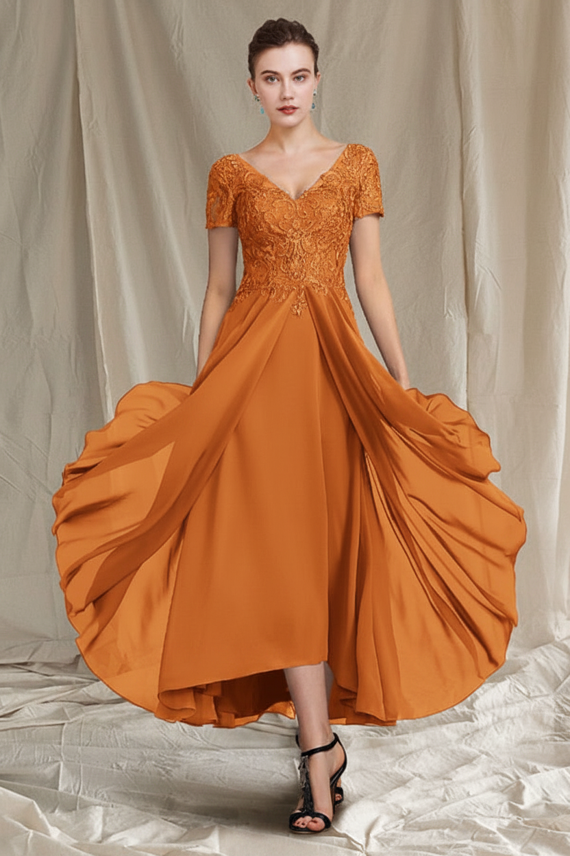 A-Line/Princess V-Neck Tea-Length Mother of the Bride Dresses
