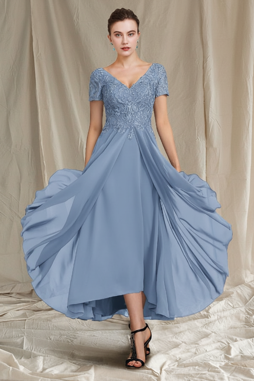 A-Line/Princess V-Neck Tea-Length Mother of the Bride Dresses